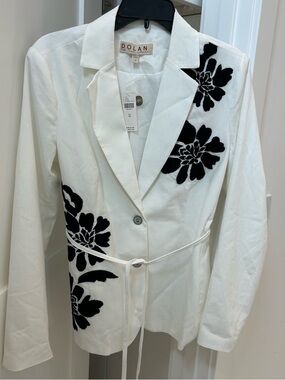 Anthropologie Dolan White Blazer with Black Floral Appliqué NWT